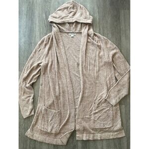 Barefoot Dreams CozyChic Lite Hooded Cardigan Tan Open Front Wrap Style 905 1X